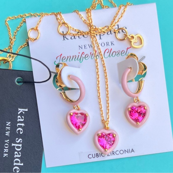 KATE SPADE ♠️ Heart Charm Drop Huggie Earrings - Picture 8 of 8